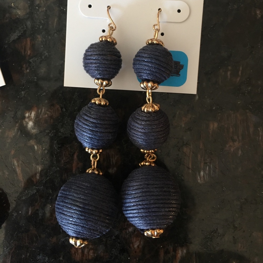Blue twine wrapped beaded earrings